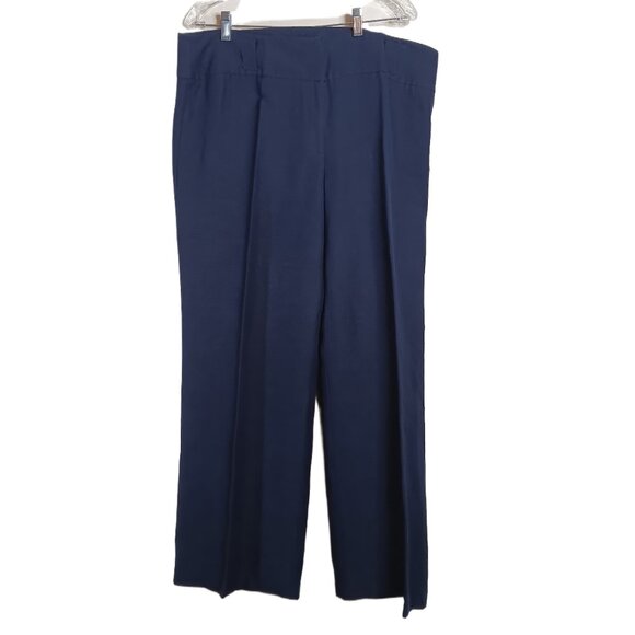 Emma James Dress Pants Women’s 16 Navy Blue Linen Blend Wide Leg Office Career - Picture 1 of 5